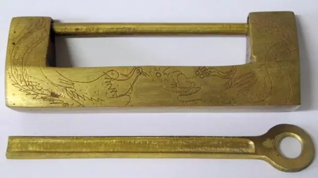 Extra Large Vintage Chinese Brass Lock Door Cabinet KEY LOCK Hardware