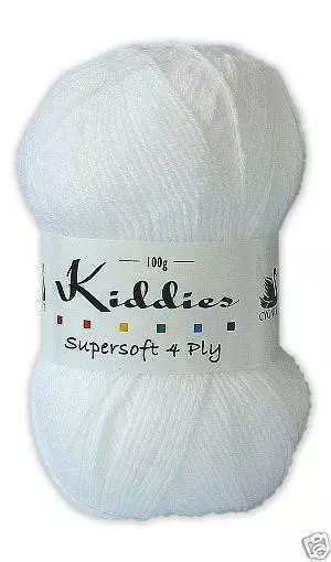 Cygnet Kiddies Supersoft 4 Ply Acryl Garn Wolle 100g - 208 Weiß