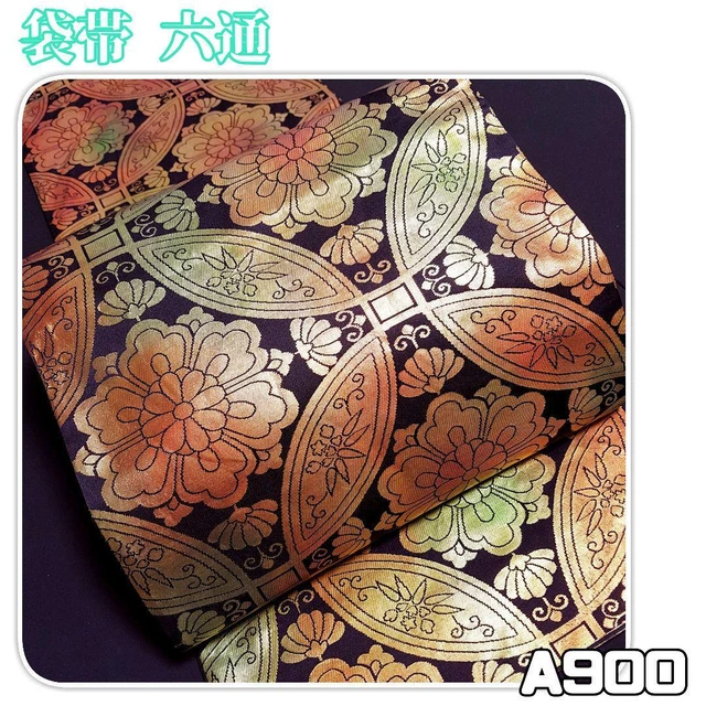A900  Tailor-Made Cloisonne Nishijin Pure Silk Belt On Black Background Rokutsu
