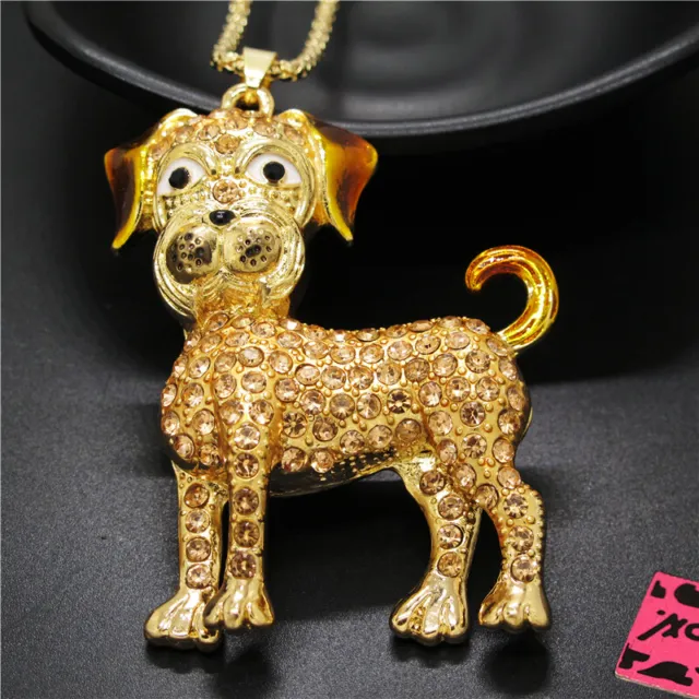 New Fashion Women Yellow Rhinestone Cute Dog Crystal Pendant Chain Necklace