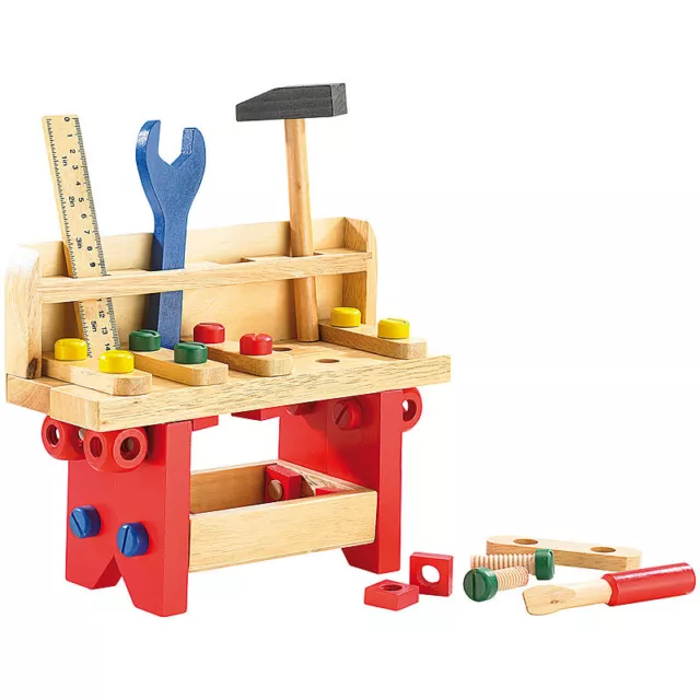 Playtastic Lustige Holzwerkbank für kleine Handwerker, 51-teilig