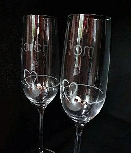 Pair of Champagne Flutes with Swarovski Crystals - Personalised with any Name