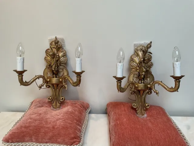 Pair Of Wall Lights French Neo /Classical With A Large Cherubs Figurine