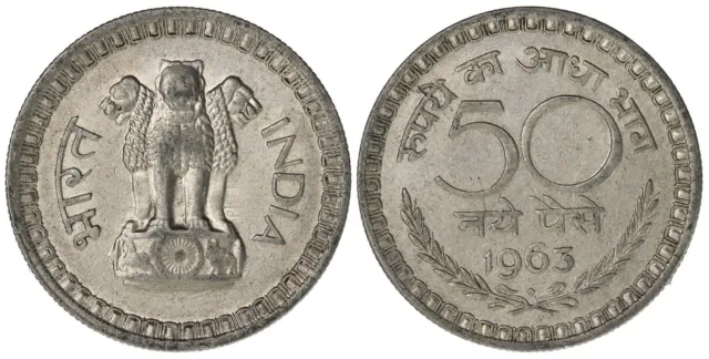 India 50 Naye Paise 1963 XF/AU
