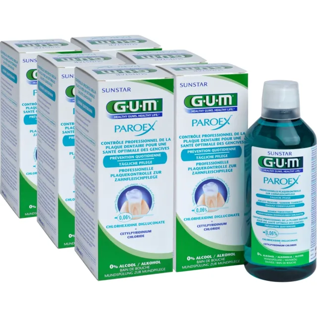 GUM Paroex Mundspülung 0,06% CHX, Plaquekontrolle, 6er Pack (6 x 500 ml)