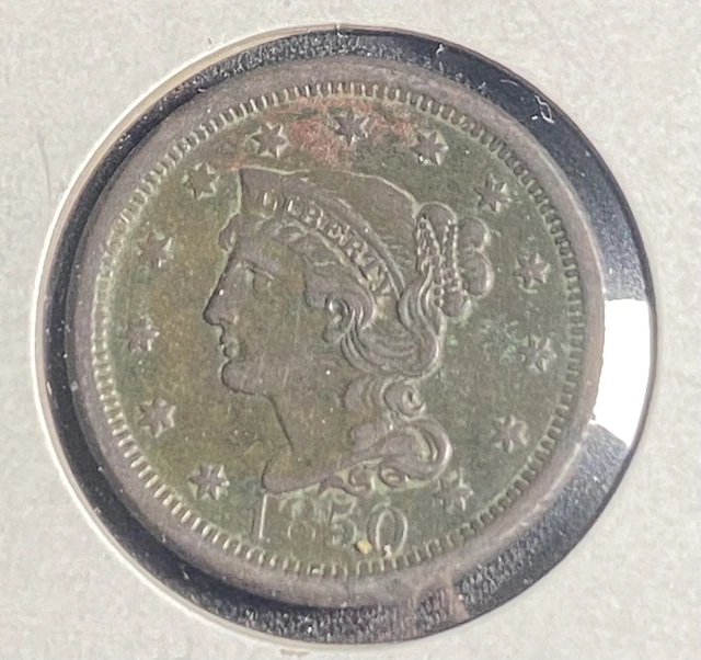 1850 Large Cent Braided Hair One Cent (1c) Coin - AU