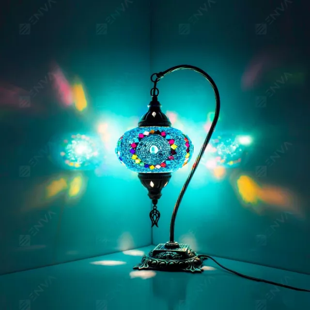 Lampada tavolo a collo di cigno a mosaico Tiffany fatta a mano turca marocchina