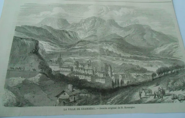 Gravure 1860 - La Ville de Chambery
