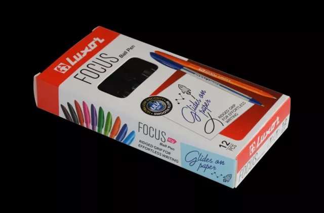 Luxor Focus Ball Pen, Black, 1.0MM Medium Point - Box of 12 Pens