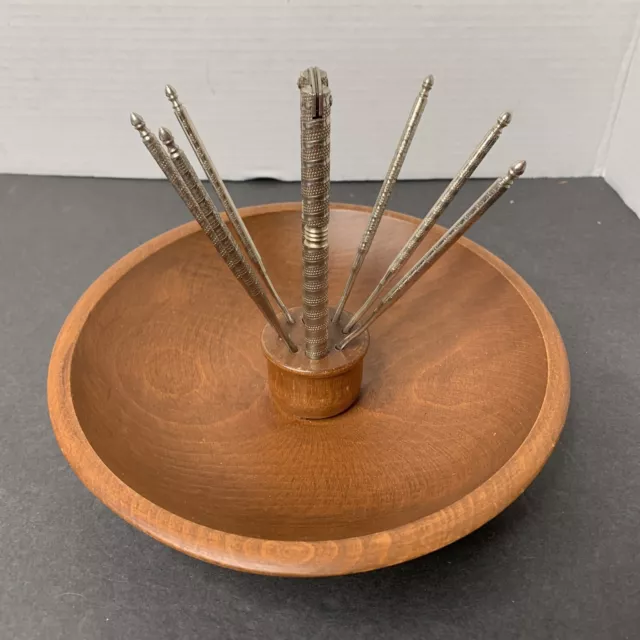 Vintage Hardwood Nutcracker Bowl HMG Cracker Including 6 Picks By Woodcroftery