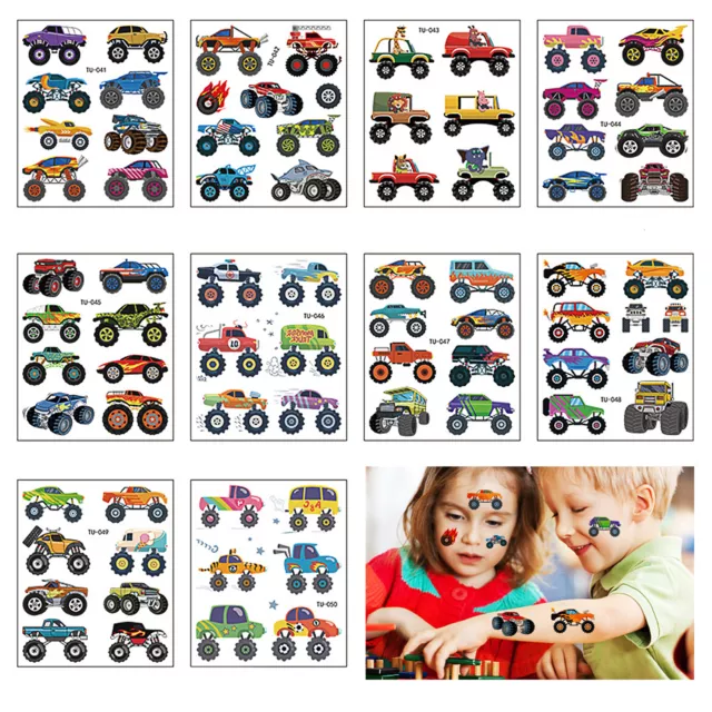 10sheets Arm Leg For Kids Festival Temporary Tattoo Monster Truck Cute Body Art