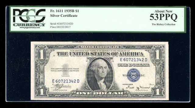 $1 1935-B Silver Vinson ED Block Fr. 1611 PCGS 53 PPQ Serial E60721342D