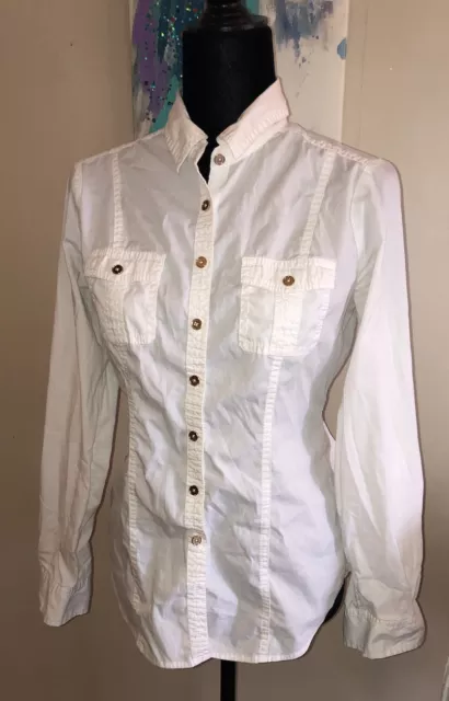 White House Black Market Women's Button-down Shirt size 6 white Gold Trim WHBM