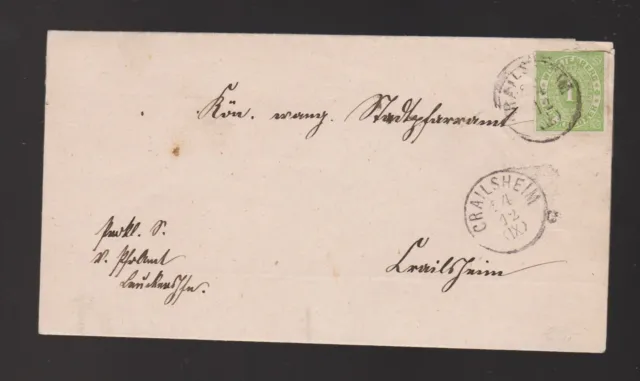 Brief Württemberg EF Mi.36 von Crailsheim von 1874 gelaufen