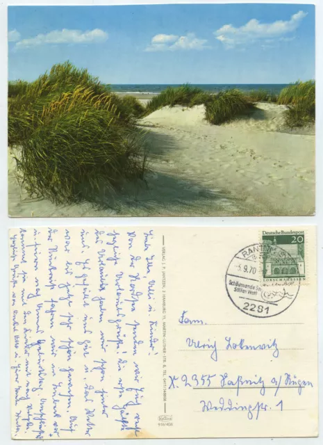 58110 - Dunas junto al mar - Postal, Sello Especial Rantum 3.9.1970