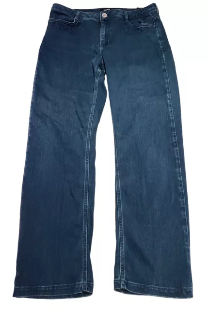 M&S gerade dunkelblaue Denim Baumwolle Mix Stretchjeans 14 (B12) mittlere Taschen