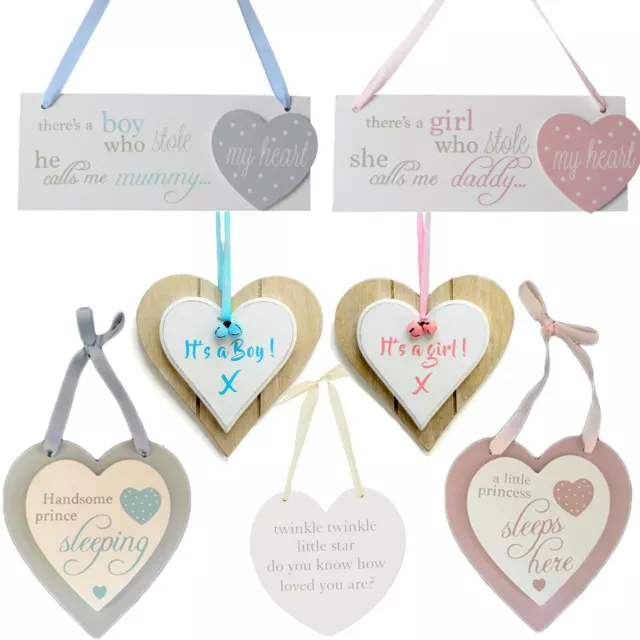 Plaques En Bois Cœur Bébé Garçon Fille Décor Chambre Nouveau-Né Bleu Rose