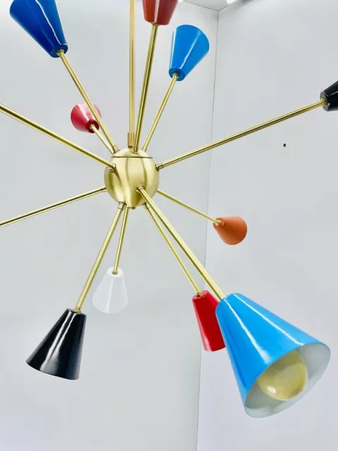 Mid Century Modern Diabolo Brass Sputnik Chandelier Light 12 Arms Multicolored