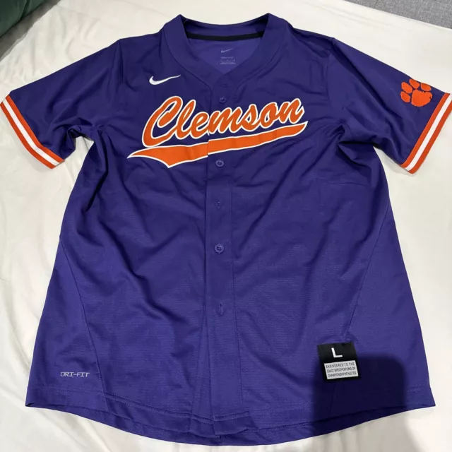 Clemson Tigers Baseball Jersey NIKE Dri-Fit Large NCAA MLB Elite College Purple