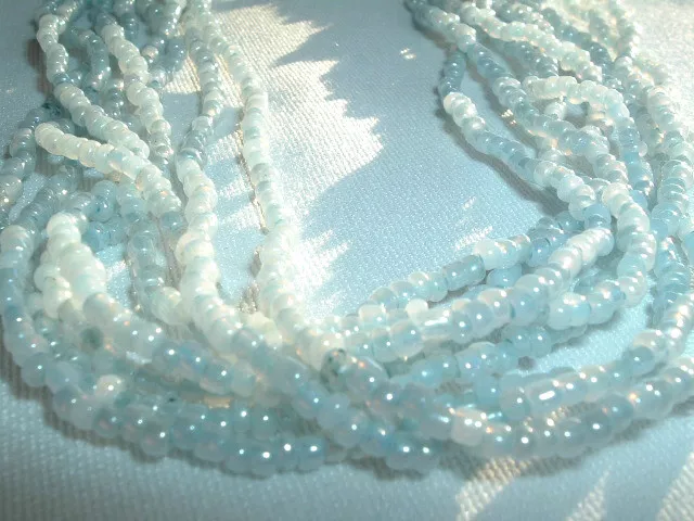 Vintage Multi Strand Baby Blue Glass Seed Bead Necklace