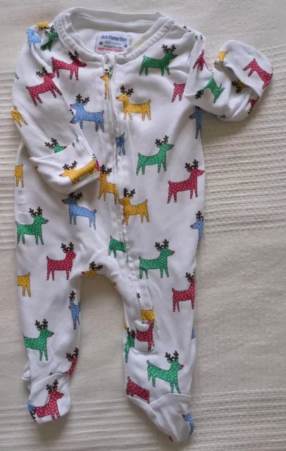 Jojo Maman Bebe Unisex Baby0-3 months Sleepsuit Bodysuit White&Colours Reindeers