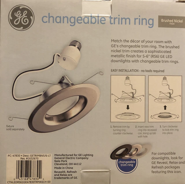 GE CHANGEABLE TRIM Ring for 5”6” Recessed Downlight Brushed Nickel £3.