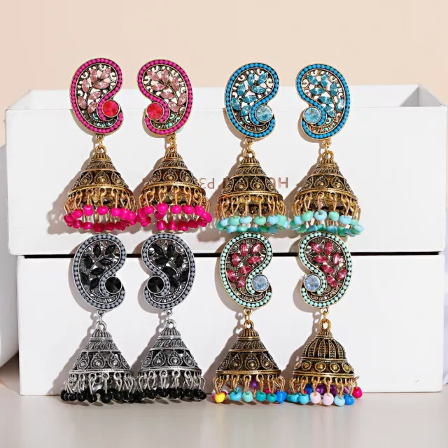 Vintage Women's Leaf Turkish Jhumka Earrings Boho Bells Beads Tassel Earrings