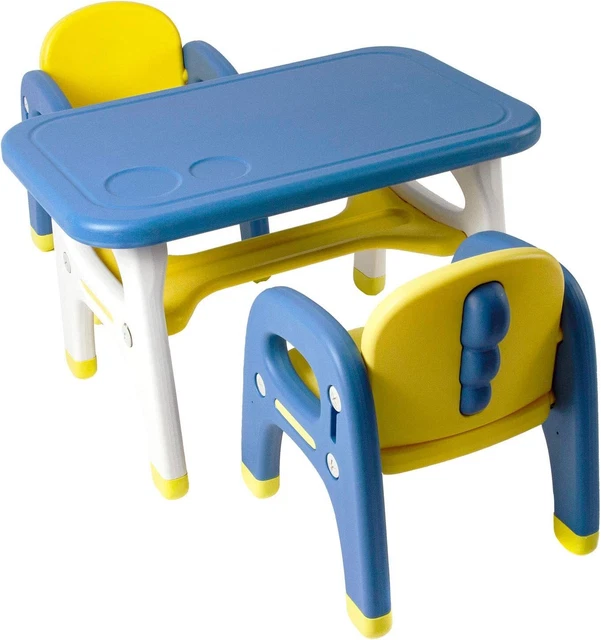 Juego de mesa y sillas para niños TinyGeeks seguro, 79,5 x 49 x 50 cm, azul y amarillo NUEVO