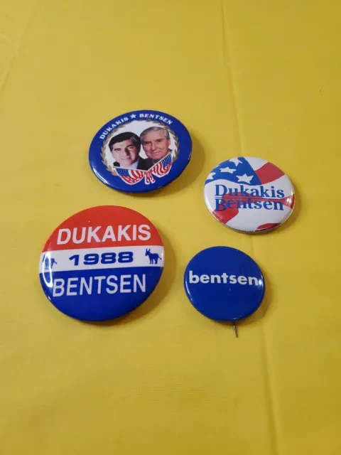 Set Of 4 Michael Dukakis Lloyd Bentsen Presidental Political buttons 1988
