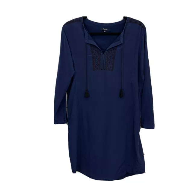 MADEWELL ROBE BRODÉE bleue moyenne à manches longues 100 % soie ...