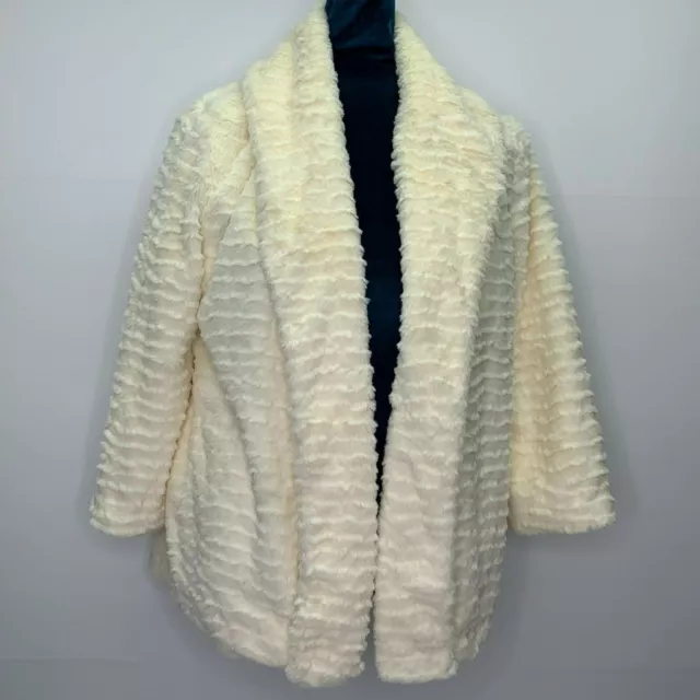 Billabong Designer Jacket Womens Medium Faux Fur Cream Ivory Teddy 3/4 Sleeve