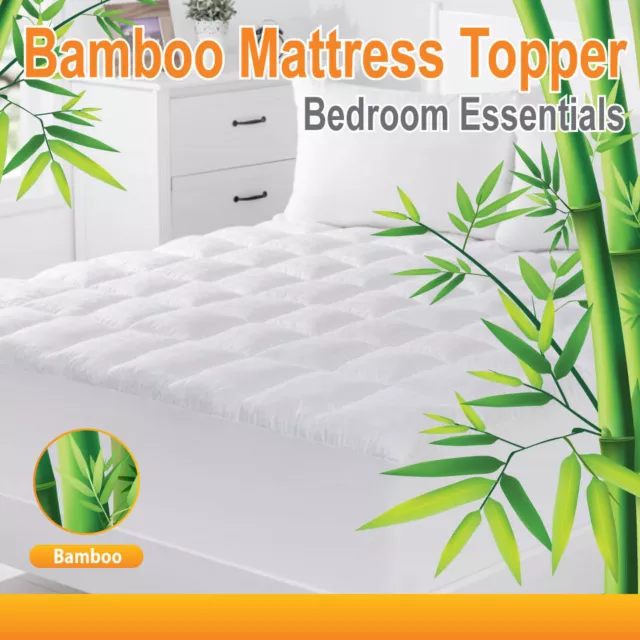 Luxury 1000GSM Bamboo Ball Fibre/Fiber Blend Pillowtop Mattress Topper-ALL SIZE