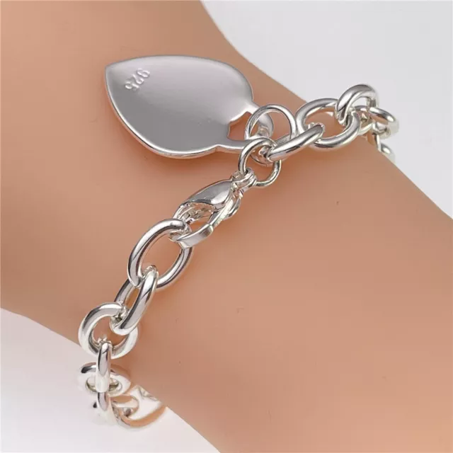 925 Sterling Silver Charm Heart Bracelet Bangle Womens Silver Bracelet Jewellery
