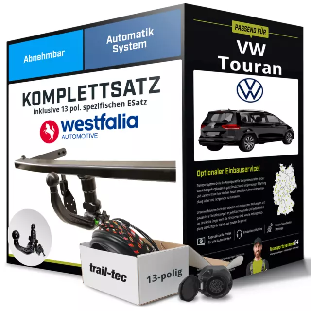 Anhängerkupplung WESTFALIA abnehmbar für VW Touran +E-Satz ABE EC 94/20