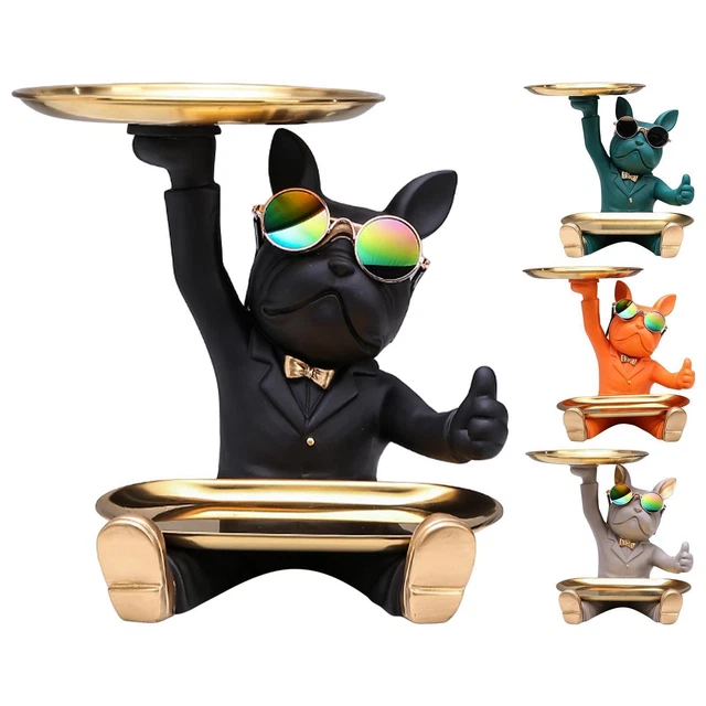 Statue bouledogue Français origami multicolore fond noir en résine - 80