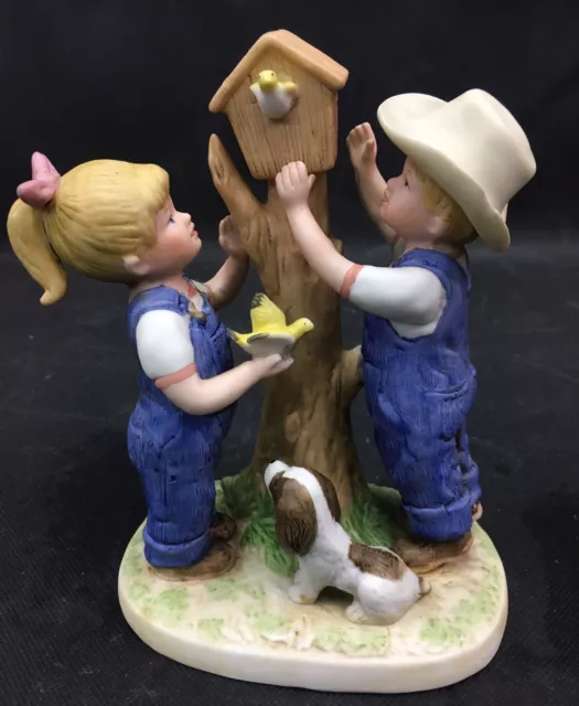 1985 HOMCO Denim Days OUR BIRDHOUSE Danny And Debbie  Figurine -#8888