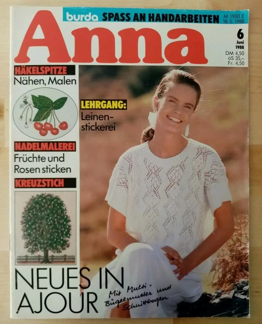 Anna burda SPASS AN HANDARBEITEN 06/1988 Stricken Sticken Nähen Hobby Vintage
