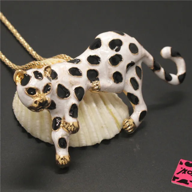New White Enamel 3D Leopard Animal Crystal Holiday gifts  Pendant Women Necklace