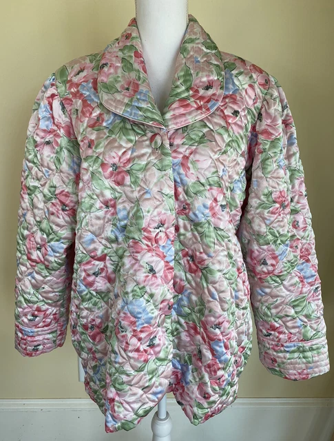 Christian Dior For Neiman Marcus L? Bed Coat Pink Green Blue Floral Quilted VTG Christian Dior For Neiman Marcus L? Bed Coat Pink Green Blue Floral Quilted VTG