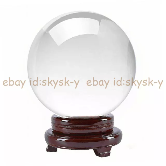 Clear Crystal Glass Ball Quartz + Wood Stand ( 40mm - 110mm ) Healing Sphere