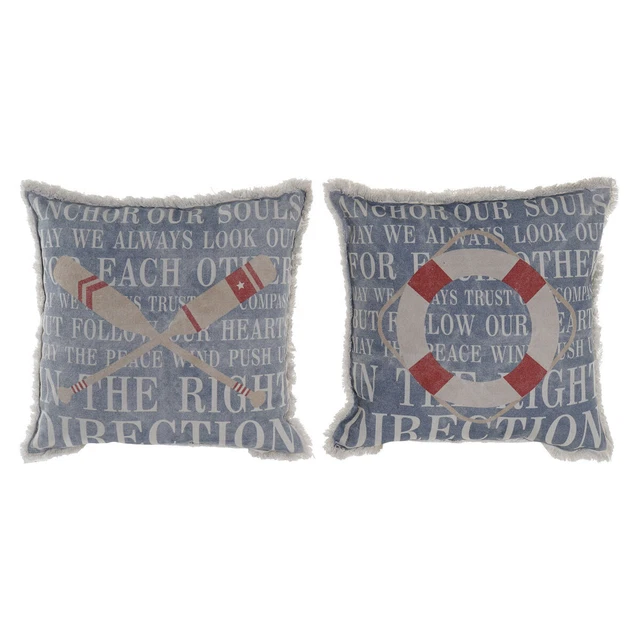 Coussin DKD Home Decor Rouge Bleu Polyester Coton Marin (45 x 10 x 45 cm) (2 Uni