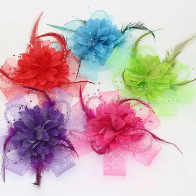 Flower Feather Fascinator Corsage Large Wedding Hair Clips Pin and Hairband