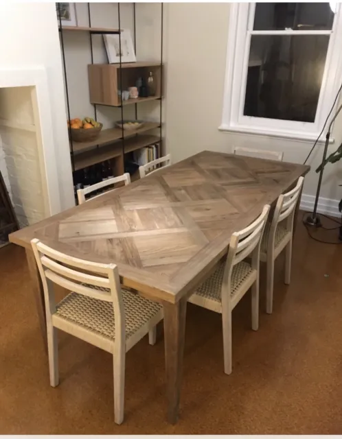 Casa Recycled Elm French Provincial Parquetry Top Dining Table 200Cms.