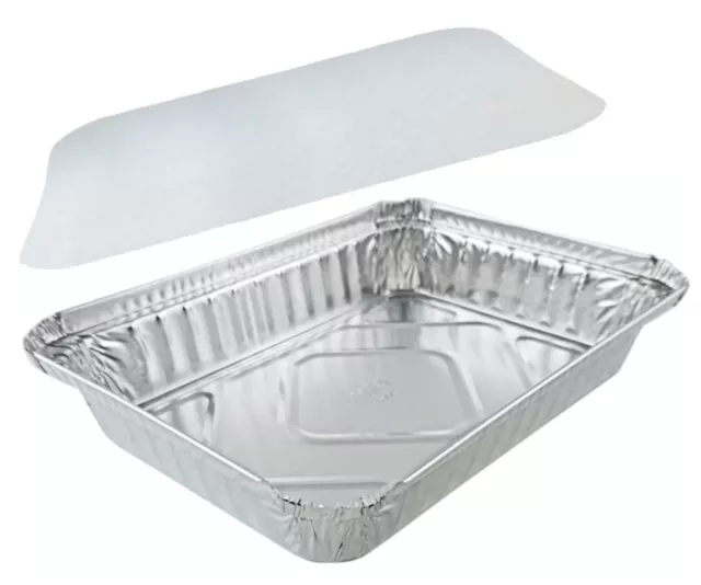 Handi-Foil 1 1/2 lb. Oblong Shallow Aluminum Take-Out Pan w/Board Lid 100/PK