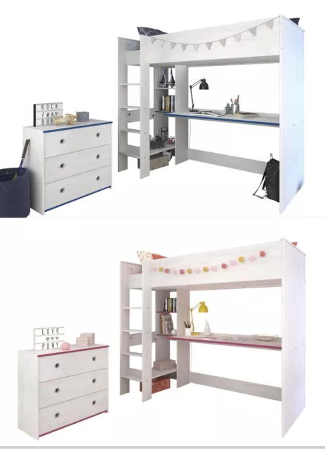 Kinderzimmer Smoozy Parisot 2-tlg Set Hochbett + Kommode Schreibtisch Etagenbett