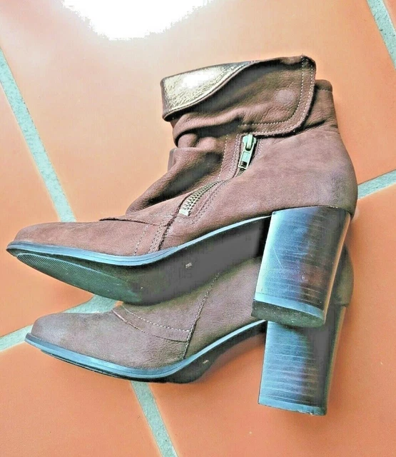 Belles Bottines Femmes Marque San Marina Taille 38 100% Cuir Suede Marron Neuves