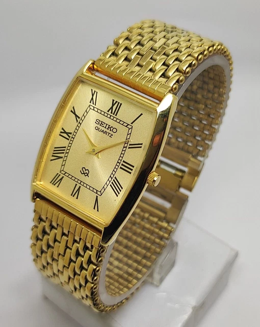 Montre-bracelet pour homme vintage seiko quartz super mince plaqué or en...