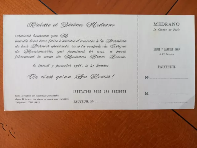 carte invitation cirque MEDRANO 1963