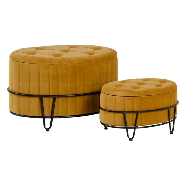 Puff 80x80x46 cm tessuti sintetici metallo ocra
