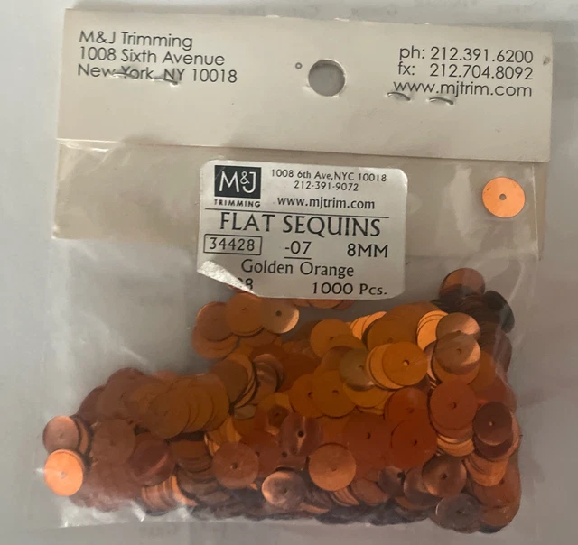 Metallic FLAT SEQUINS 8mm, GOLDEN ORANGE, 1000 From M&J Trimming